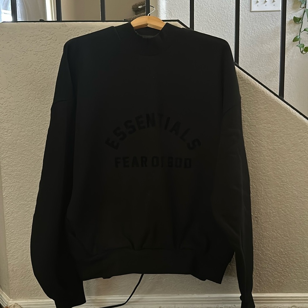 Essentials Black bonded hoodie in black